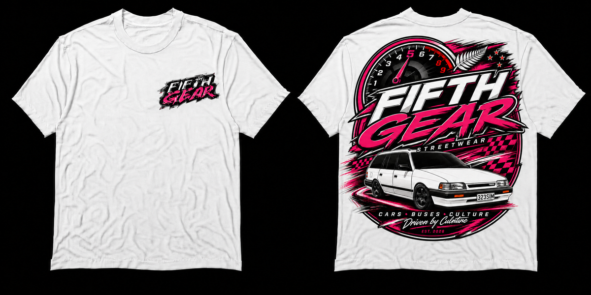 Mazda 323 Driven by Culture - White Tee front and back