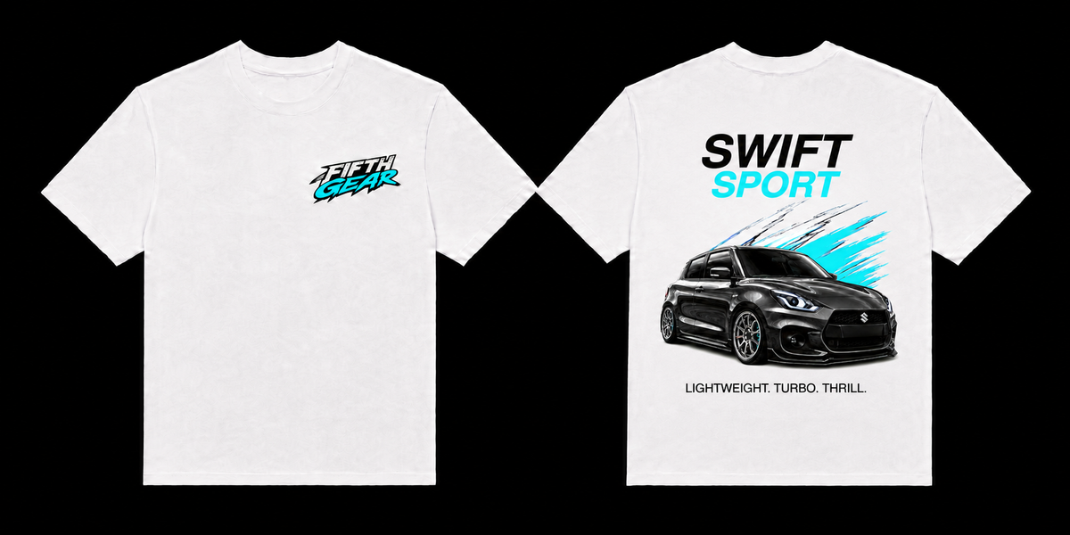 Fifth Gear Suzuki Swift Sport Tee - White colorway front and back