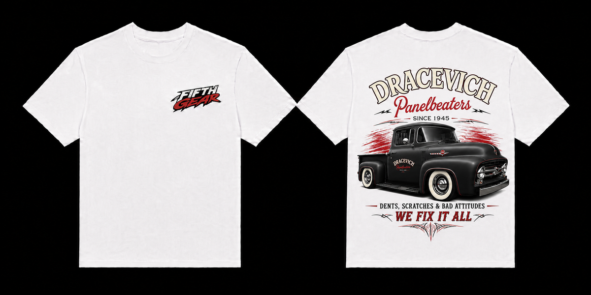 Dracevich Panelbeaters We Fix It All - White Tee front and back