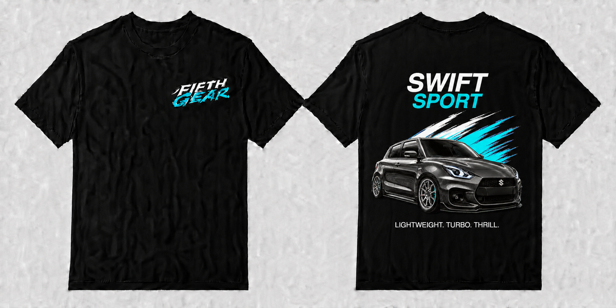 Fifth Gear Suzuki Swift Sport Tee - Black colorway front and back