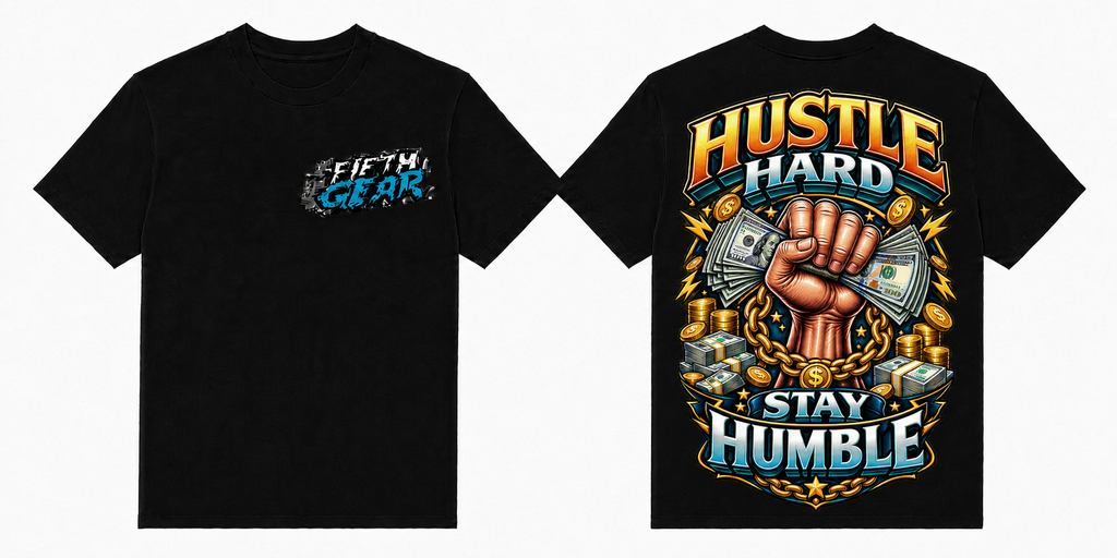 Hustle Hard Stay Humble - Black Tee front and back