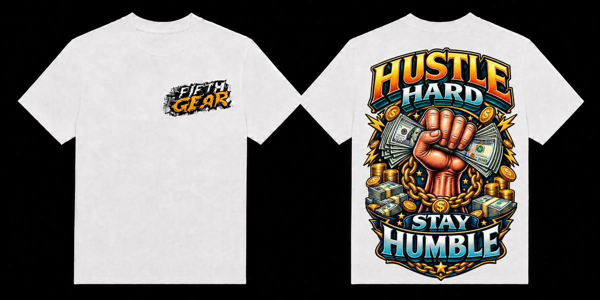 Hustle Hard Stay Humble - White Tee front and back