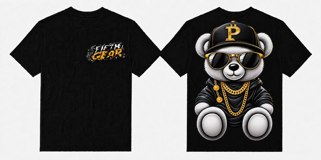 Fifth Gear P Money Panda Tee - Black colorway front and back