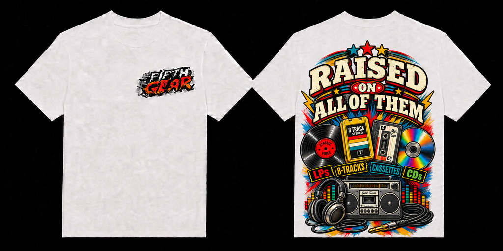 Raised on All of Them - Black Tee front and back