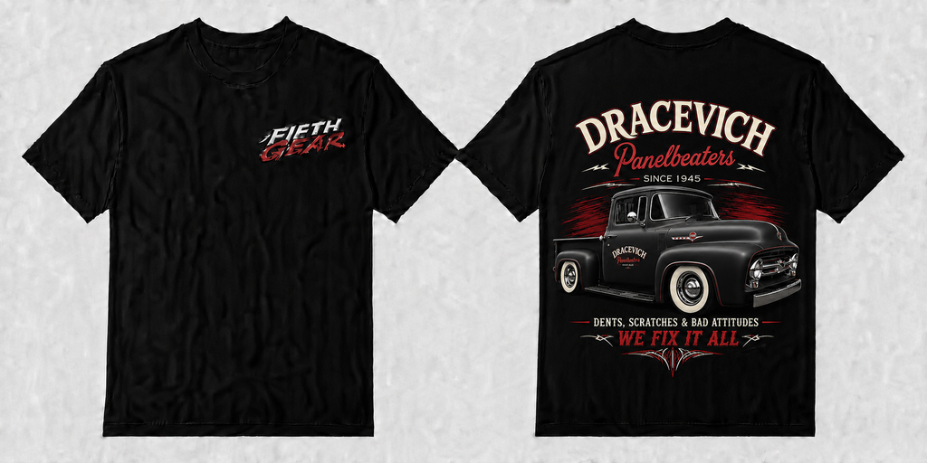 Dracevich Panelbeaters We Fix It All - Black Tee front and back