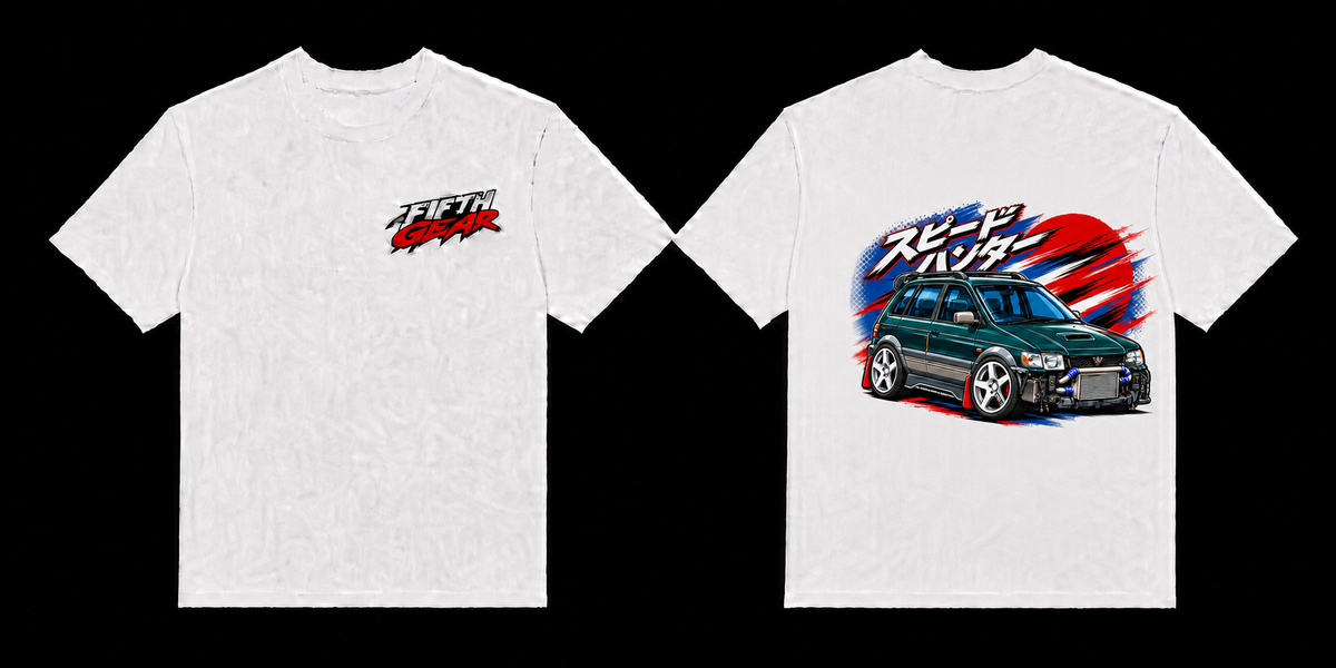 Toyota Starlet Turbo Speed Hunter - White Tee front and back