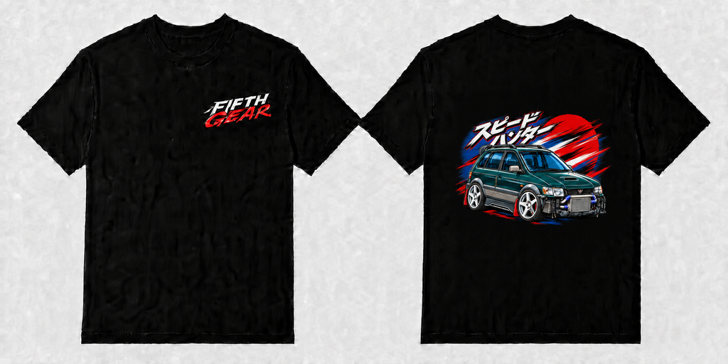 Toyota Starlet Turbo Speed Hunter - Black Tee front and back