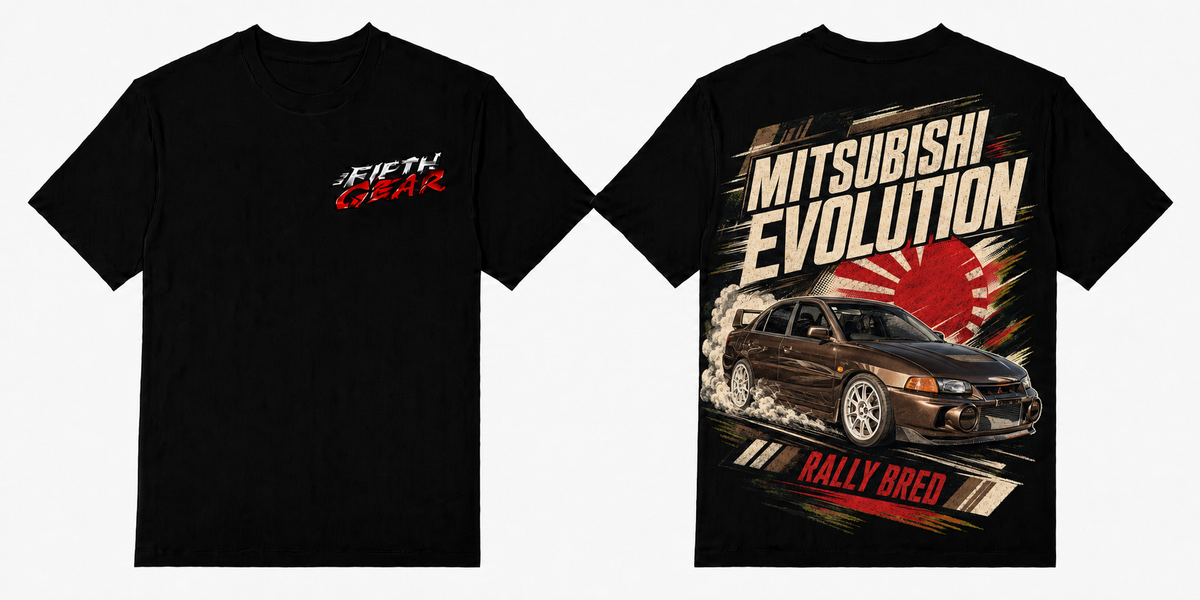 Mitsubishi Evolution Rally Bred - Black Tee front and back