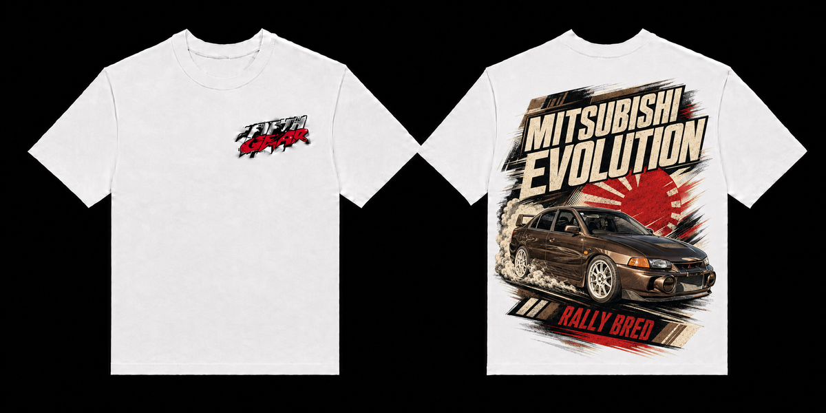 Mitsubishi Evolution Rally Bred - White Tee front and back