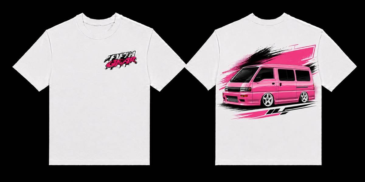 Mitsubishi L300 ILS Pink Van - White Tee front and back