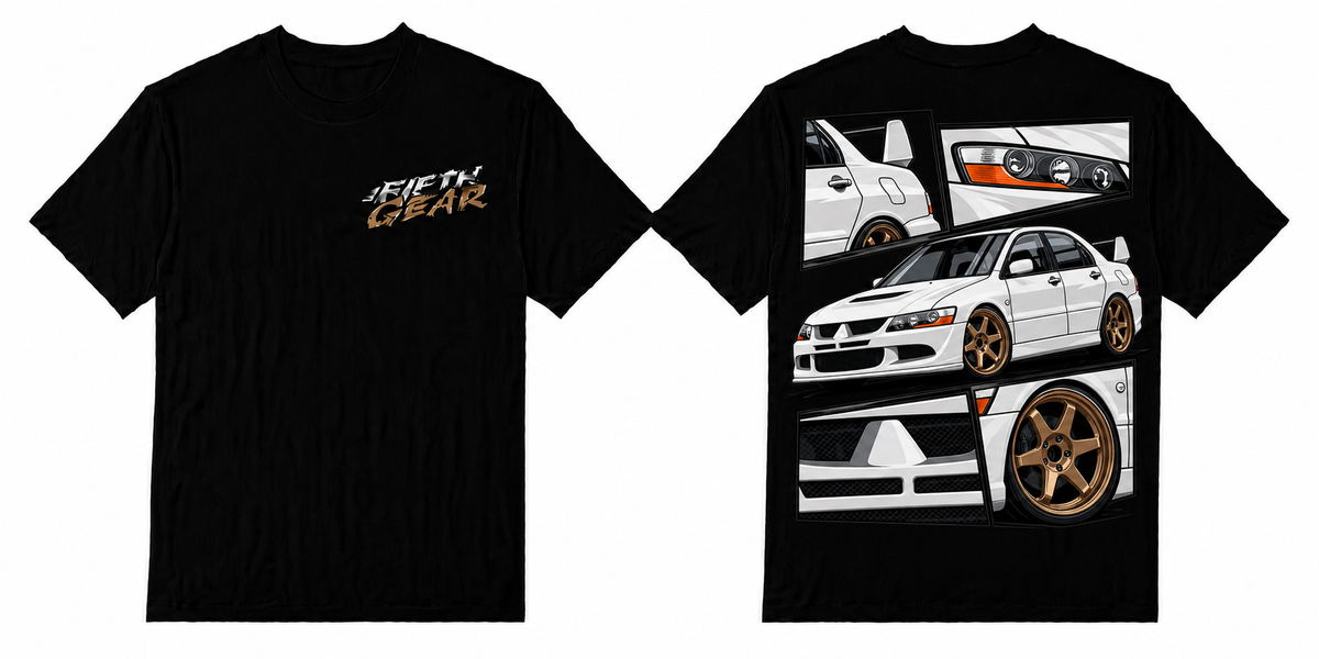 Mitsubishi Lancer Evo IX Manga Panel - Black Tee front and back