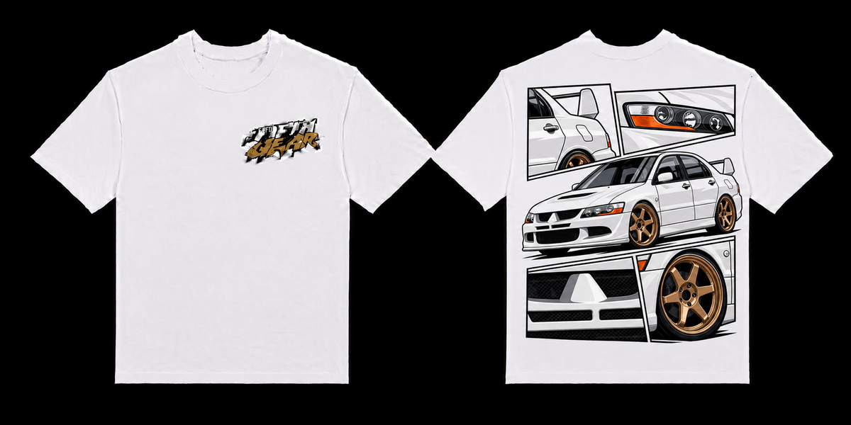 Mitsubishi Lancer Evo IX Manga Panel - White Tee front and back