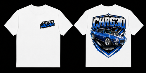 Fifth Gear CHRG3D Supercharged Camaro Tee - White colorway front and back