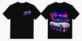 Fifth Gear Mazda 323 Synthwave Tee - Black colorway front and back
