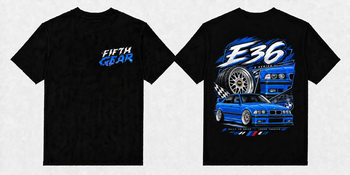 Fifth Gear BMW E36 3 Series Tee - Black colorway front and back