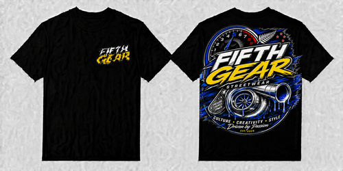 Fifth Gear Turbo Pressure Creates Power - Black Tee front and back