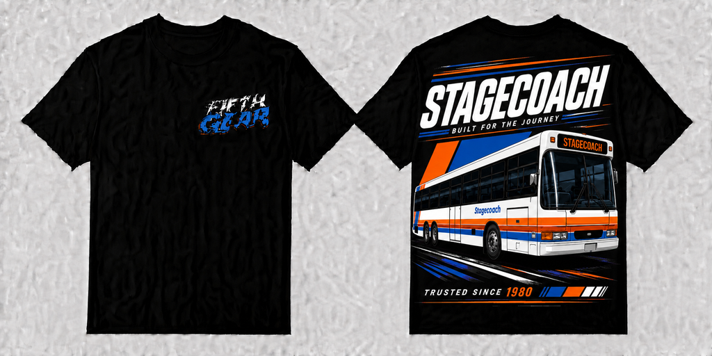 Fifth Gear Stagecoach Classic Coach Tee - Black colorway front and back