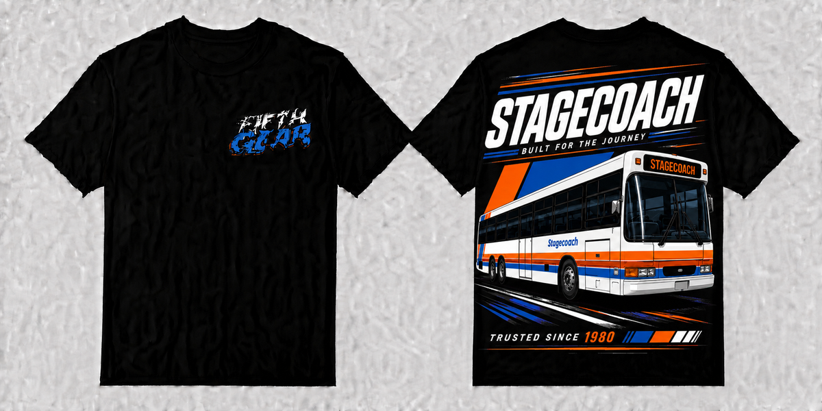 Fifth Gear Stagecoach Classic Coach Tee - Black colorway front and back