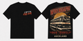 Fifth Gear Whenuapai Bus Travel Tee - Black colorway front and back