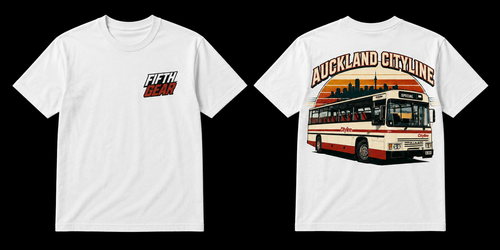 Fifth Gear Auckland Cityline Bus Tee - White colorway front and back