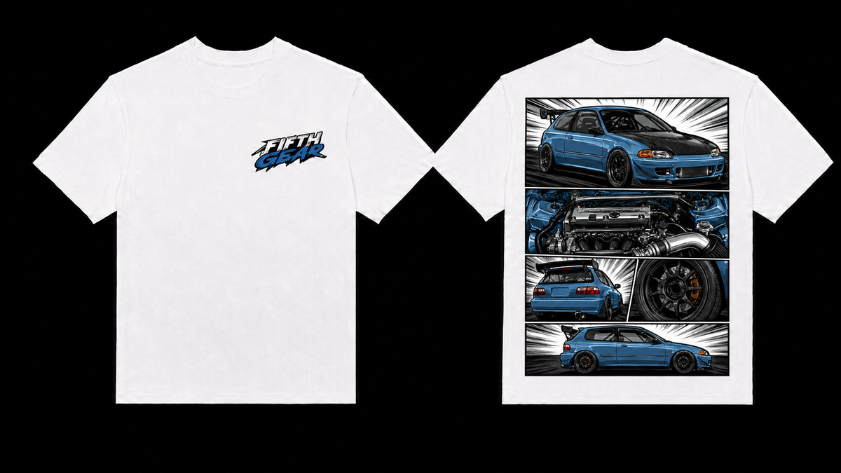 Fifth Gear Honda Civic EG Manga Tee - White colorway front and back