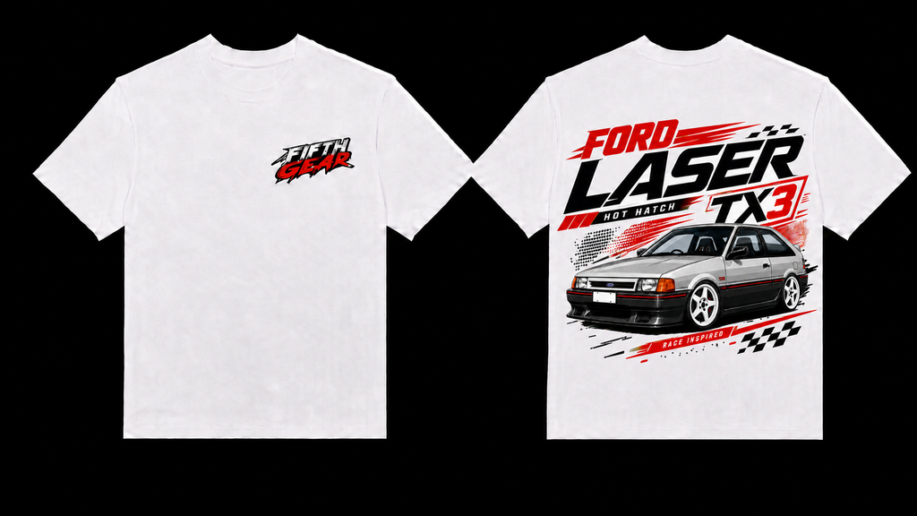 Ford Laser TX3 Hot Hatch - White Tee front and back