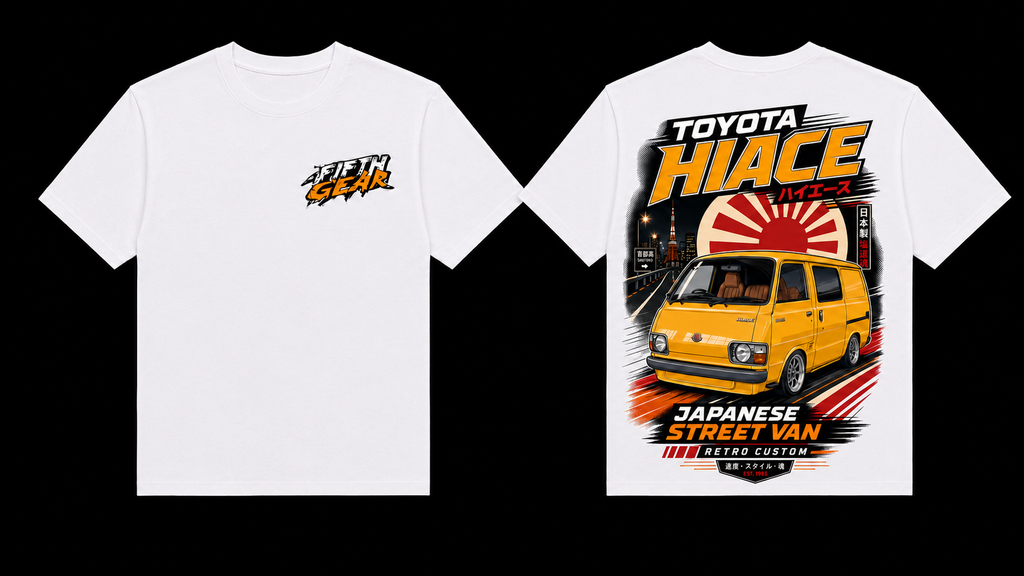 Fifth Gear Toyota HiAce Japanese Street Van Tee - White colorway front and back