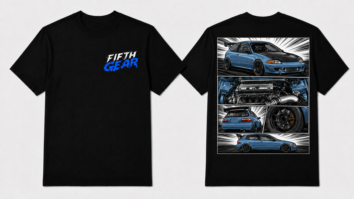 Fifth Gear Honda Civic EG Manga Tee - Black colorway front and back