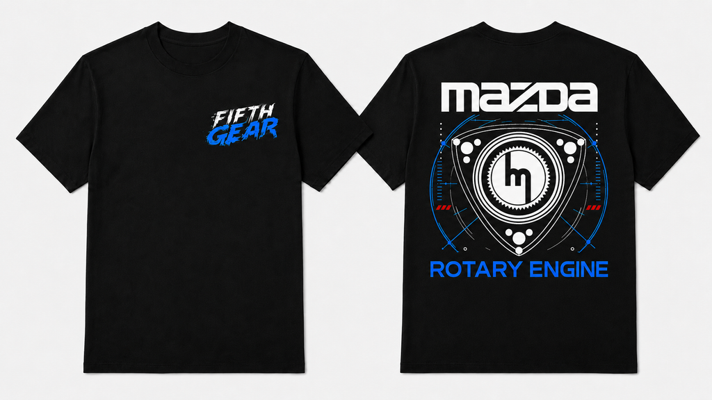 Fifth Gear Mazda Rotary Engine Tee - Black colorway front and back