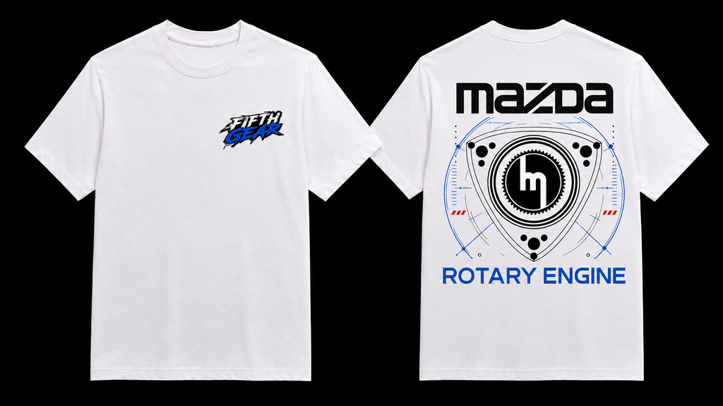 Fifth Gear Mazda Rotary Engine Tee - White colorway front and back