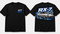 Fifth Gear Mazda RX-7 SA22C Tee - Black colorway front and back