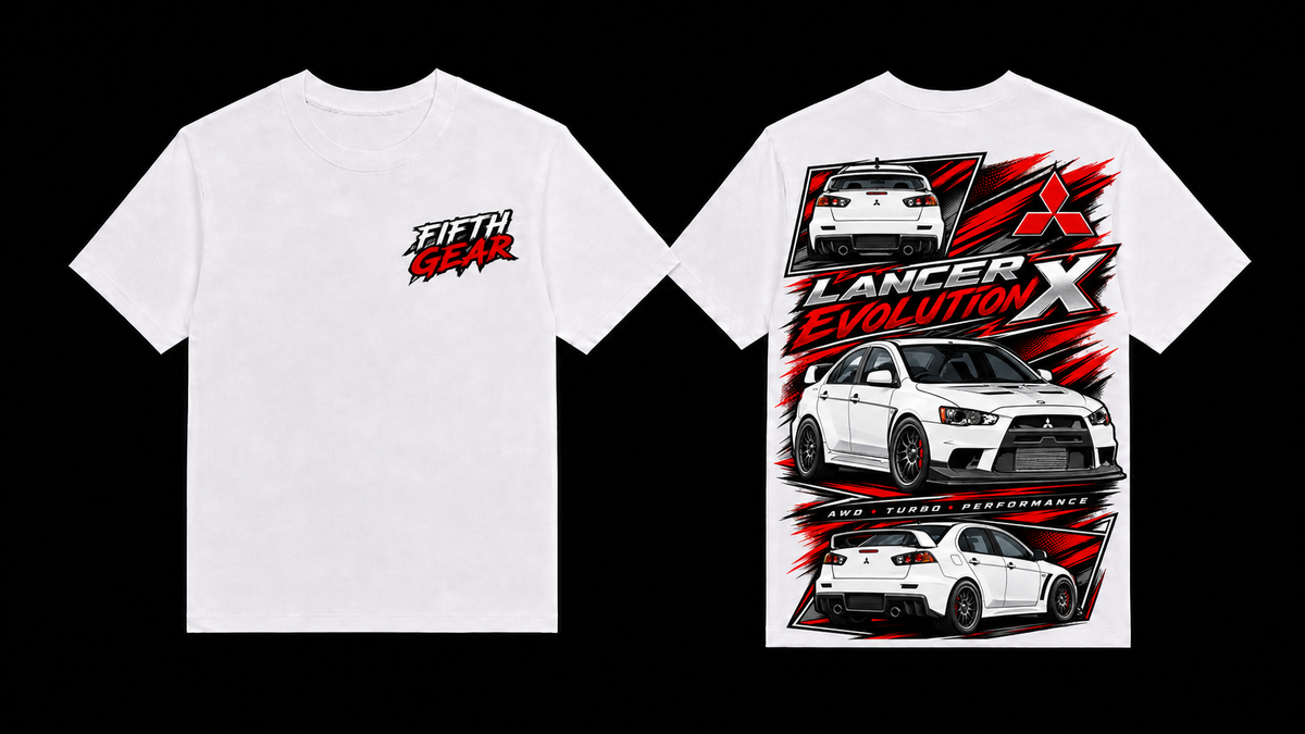 Mitsubishi Lancer Evolution X AWD Turbo Performance - White Tee front and back