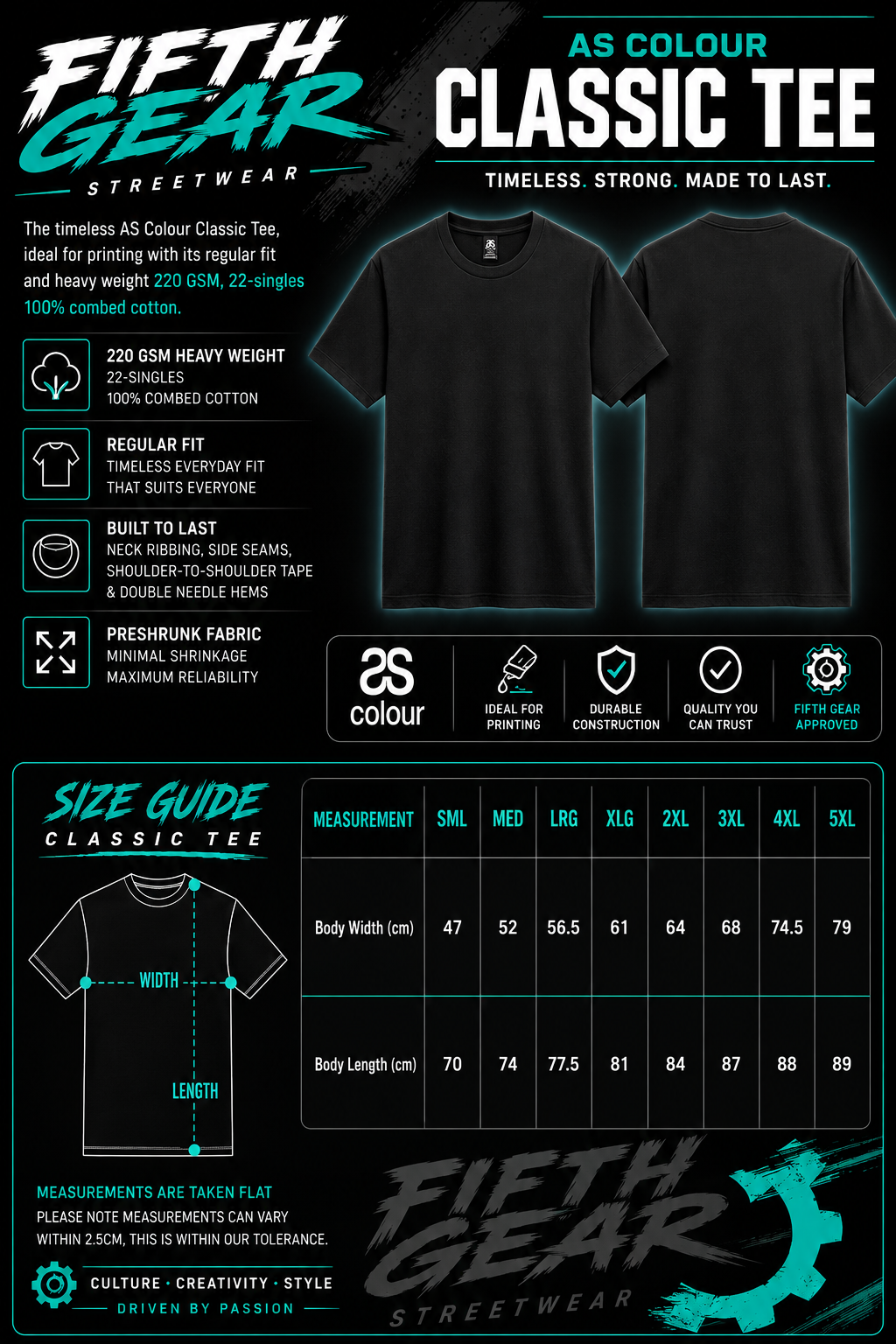 Fifth Gear AS Colour Classic Tee size guide