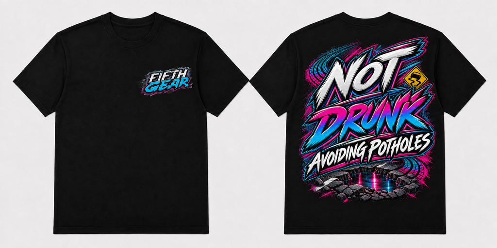 Not Drunk Avoiding Potholes - Black Tee front and back