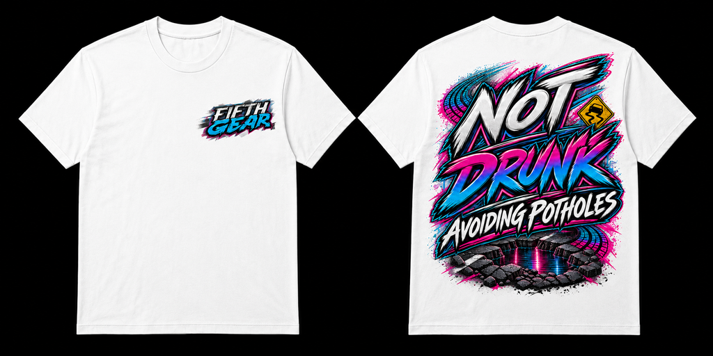 Not Drunk Avoiding Potholes - White Tee front and back