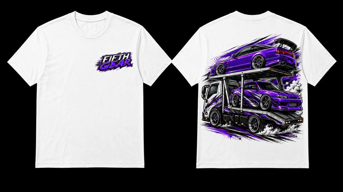 Fifth Gear Double Stack Tee - White colorway front and back