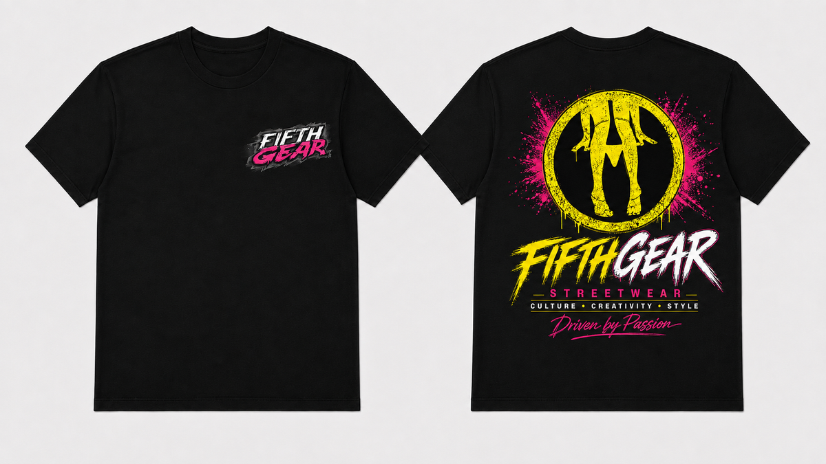 Fifth Gear Icon Driven by Passion - Black Tee front and back