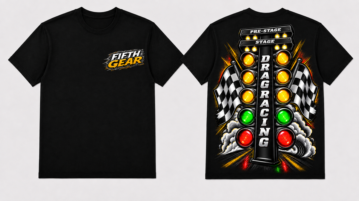 Drag Racing - Black Tee front and back