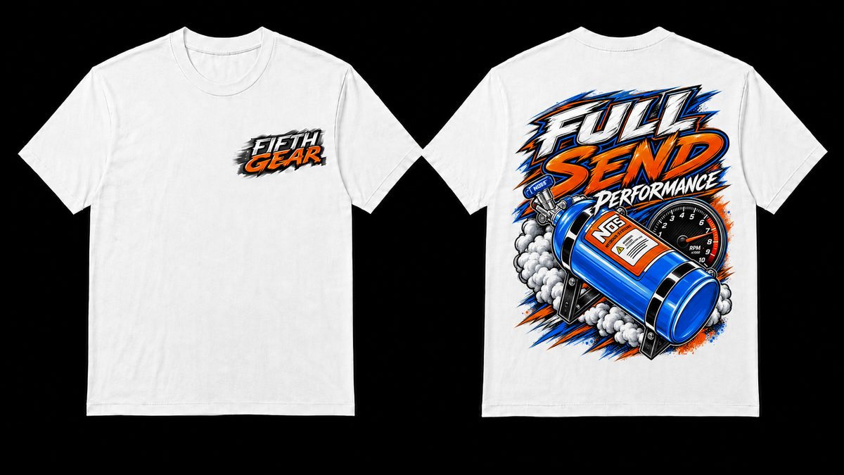 Full Send Performance - White Tee front and back