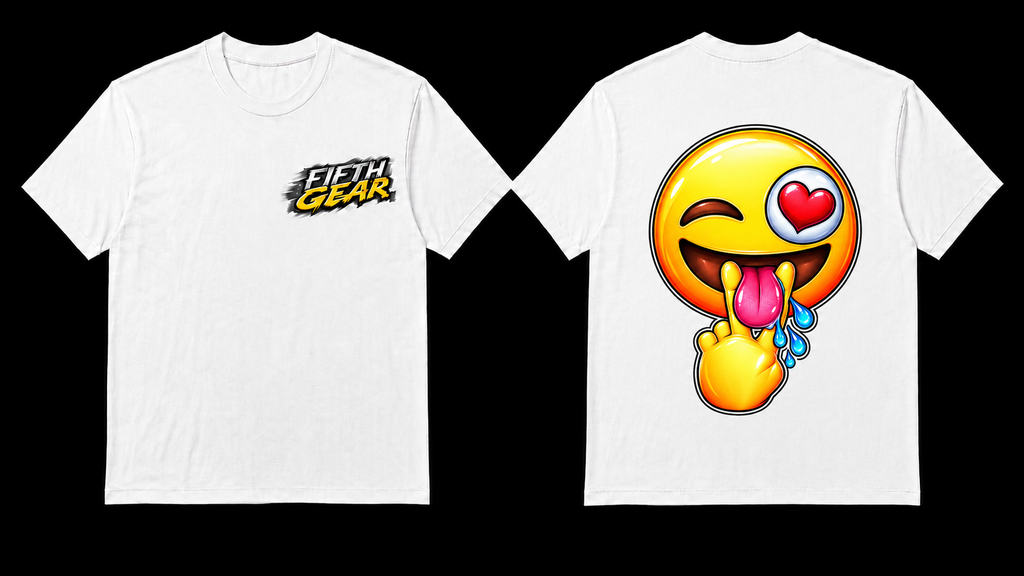 Fifth Gear Emoji Tee - White colorway front and back