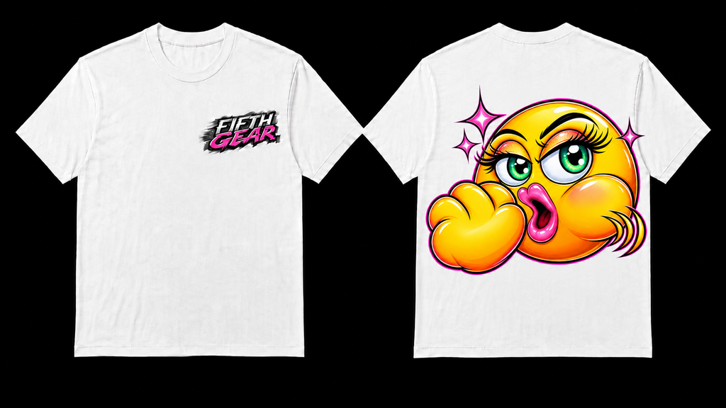 Fifth Gear Sassy Emoji Tee - White colorway front and back