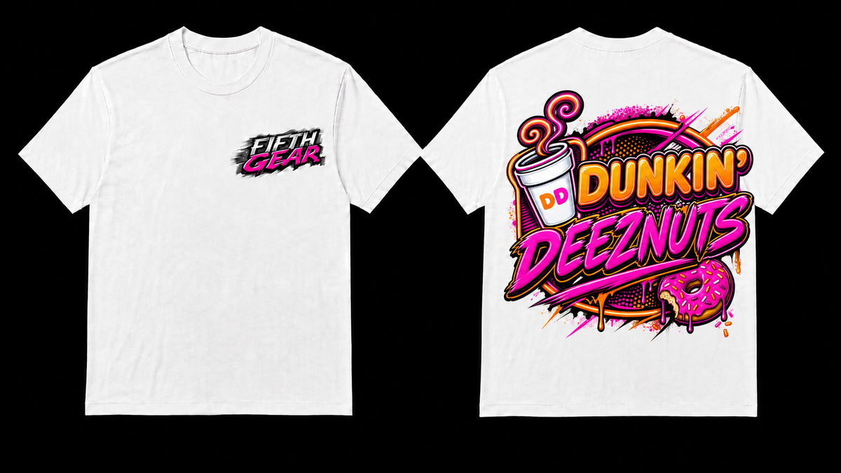 Fifth Gear Dunkin' Deeznuts Tee - White colorway front and back
