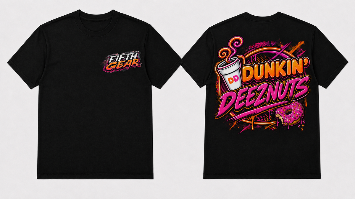 Fifth Gear Dunkin' Deeznuts Tee - Black colorway front and back