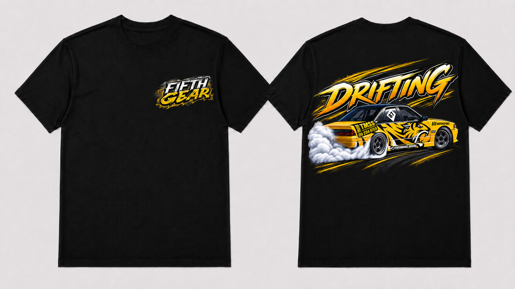 Fifth Gear Drifting Tee - Black colorway front and back