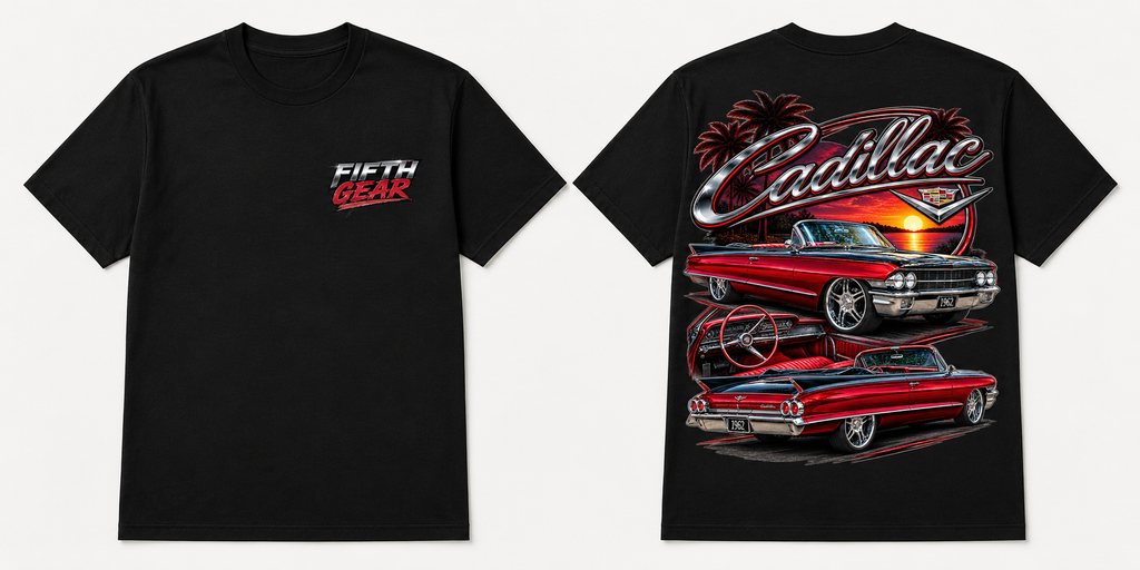 Fifth Gear 1962 Cadillac Convertible Tee - Black colorway front and back