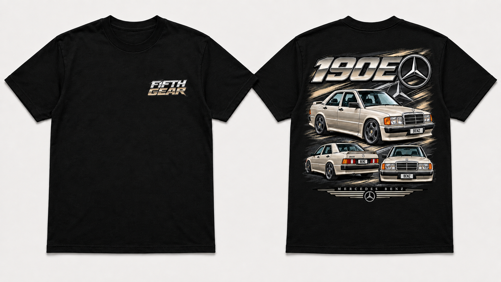 Fifth Gear Mercedes-Benz 190E Tee - Black colorway front and back