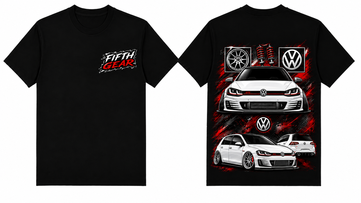 Fifth Gear VW Golf GTI Tee - Black colorway front and back