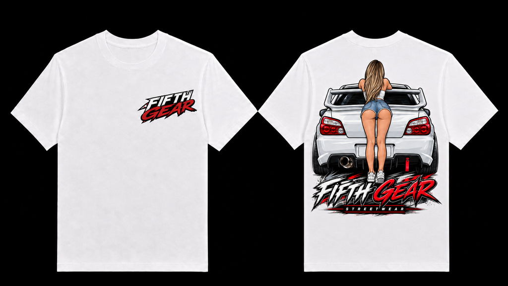 Fifth Gear STi Girl Tee - White colorway front and back