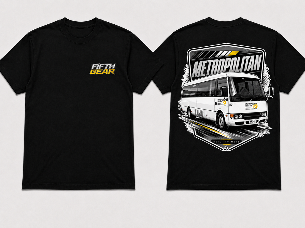 Mitsubishi Fuso Rosa Metropolitan - Black Tee front and back