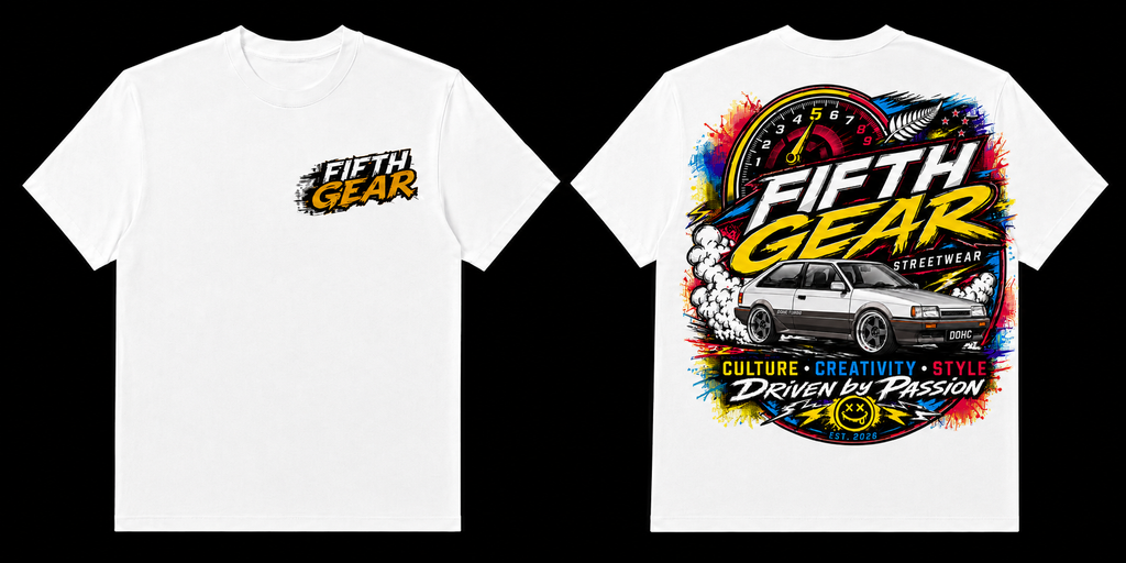 Fifth Gear AE86 Driven by Passion - White Tee front and back